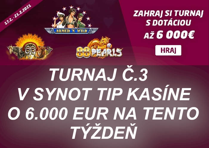 Synot Tip Kasino turnaj 3 s novinkami od Synotu | Hrajte Synot tip kasino turnaj o 6.000 eur